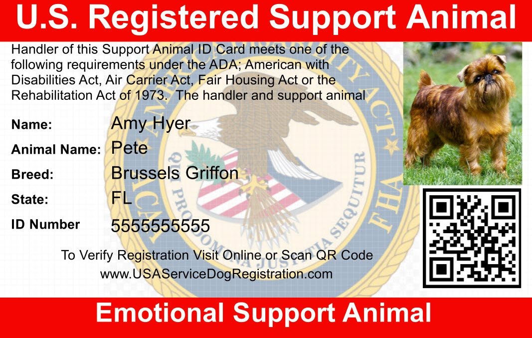 Emotional Support Animal ID Card – USA Service Animal Registration