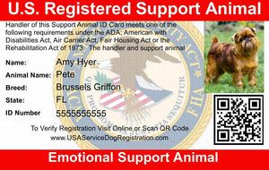 Emotional Support Animal ID Card - USA Service Animal Registration