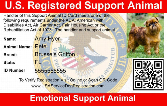 Emotional Support Animal ID Card USA Service Animal Registration