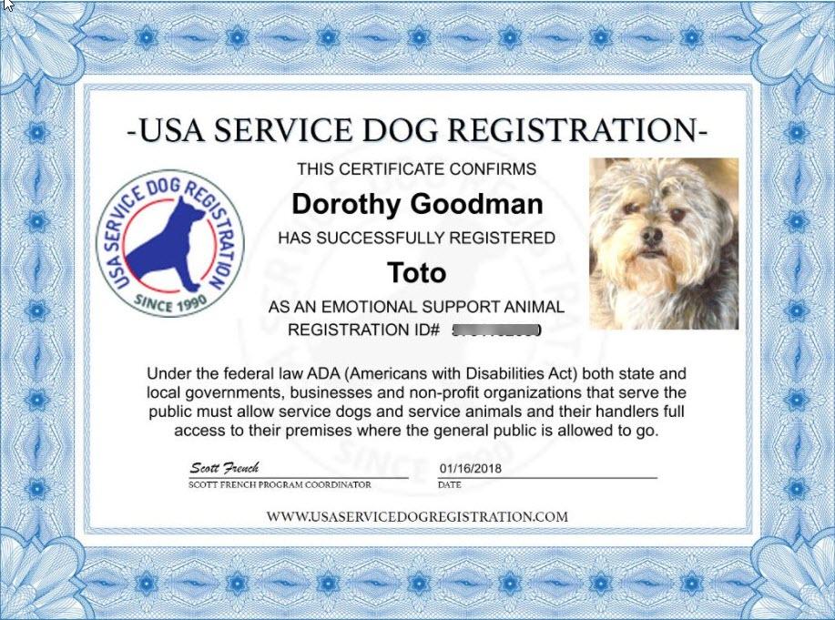 Emotional Support Animal Basic Registration Package